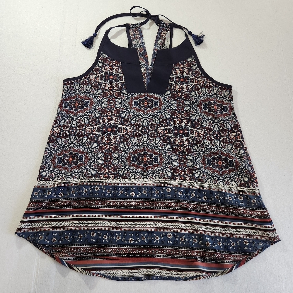 Athleta Navy & Rust Floral Tank Camisole with Tassel Tie Back Size Small